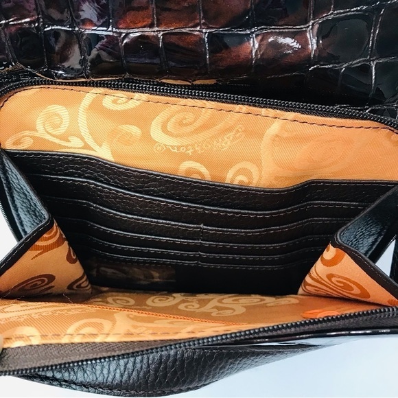 Price firm BRIGHTON COLLECTIBLES Brown Glossy Leather Croc Leather Shoulder Bag - Picture 4 of 10